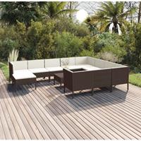 vidaXL 12-delige Loungeset met kussens poly rattan bruin