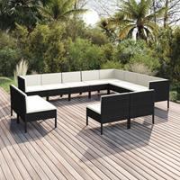 vidaXL 12-tlg. Garten-Lounge-Set mit Auflagen Poly Rattan Schwarz 