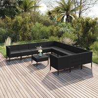 vidaXL 12-delige Loungeset met kussens poly rattan zwart