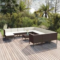 vidaXL 13-delige Loungeset met kussens poly rattan bruin