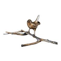 Gartentraum.de Kleine Vogelfigur aus Bronze - Vogel sitzt auf Zweig - Zaunkönig Rio