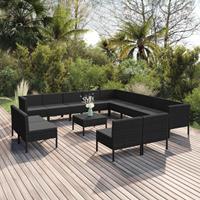 vidaXL 14-delige Loungeset met kussens poly rattan zwart