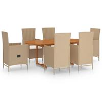 vidaXL 7-delige Tuinset poly rattan beige