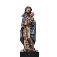 Gartentraum.de Bronzefigur Maria mit Umhang hält Kind im Arm - Madonna Rosario