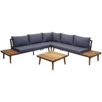 HHG Garten-Garnitur 082, Garnitur Sitzgruppe Lounge-Set Sofa, Akazie Holz FSC-zertifiziert, grau - 