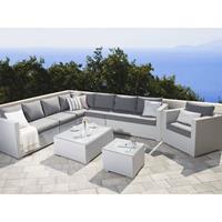 beliani Gartenmöbel Set Weiß Rattan u. Aluminium Modular mit 2 Couchtischen Mehrere Kissen Grau 8-Sitzer Lounge Set Terrasse Outdoor Modern - Weiß