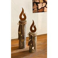 FRANK FLECHTWAREN 2 Dekosäulen 'Flammendes Herz' aus Holz, rustikal, Dekofigur