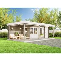 CARLSSON Gartenhaus Johanna-40 Plus aus Holz Gartenhaus mit 40 mm Wandstärke Gartenhütte Fußboden inklusive Geräteschuppen Flachdach - 