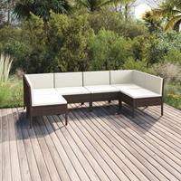 vidaXL 6-delige Loungeset met kussens poly rattan bruin