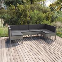 vidaXL 6-delige Loungeset met kussens poly rattan grijs