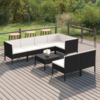 vidaXL 8-delige Loungeset met kussens poly rattan zwart