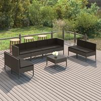 vidaXL 9-delige Loungeset met kussens poly rattan grijs