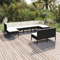 vidaXL 9-delige Loungeset met kussens poly rattan zwart