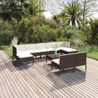 vidaXL 10-delige Loungeset met kussens poly rattan bruin