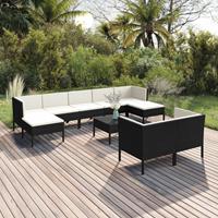 vidaXL 10-delige Loungeset met kussens poly rattan zwart