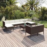 vidaXL 10-delige Loungeset met kussens poly rattan bruin