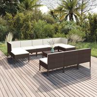 vidaXL 11-delige Loungeset met kussens poly rattan bruin