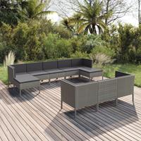 vidaXL 10-delige Loungeset met kussens poly rattan grijs