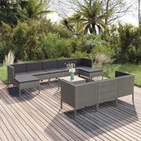 vidaXL 11-delige Loungeset met kussens poly rattan grijs