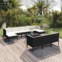 vidaXL 11-delige Loungeset met kussens poly rattan zwart