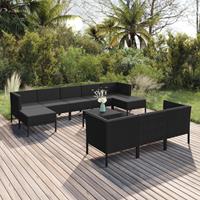 vidaXL 11-tlg. Garten-Lounge-Set mit Auflagen Poly Rattan Schwarz 