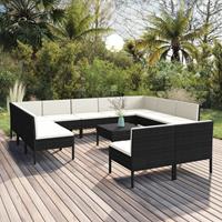 vidaXL 12-tlg. Garten-Lounge-Set mit Auflagen Poly Rattan Schwarz 