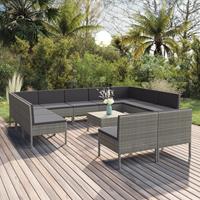 vidaXL 12-delige Loungeset met kussens poly rattan grijs