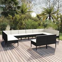 vidaXL 12-tlg. Garten-Lounge-Set mit Auflagen Poly Rattan Schwarz 