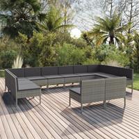 vidaXL 12-delige Loungeset met kussens poly rattan grijs