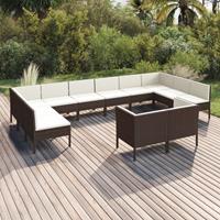 vidaXL 12-delige Loungeset met kussens poly rattan bruin