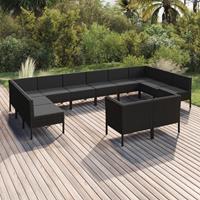 vidaXL 12-delige Loungeset met kussens poly rattan zwart