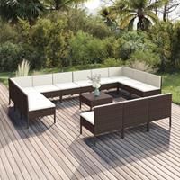 vidaXL 14-delige Loungeset met kussens poly rattan bruin