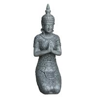 Gartentraum.de Kniende Buddha Gartenfigur aus Polystone - grau - Akepo