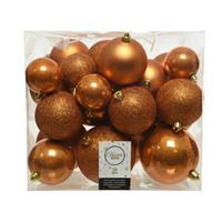 Decoris 26x Stuks Kunststof Kerstballen Cognac Bruin (Amber) 6-8-10 Cm Glans/mat/glitter - Kerstbal