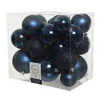 Decoris 26x Stuks Kunststof Kerstballen Donkerblauw (Night Blue) 6-8-10 Cm - Kerstbal