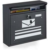 RELAXDAYS Briefkasten, Pulverbeschichteter Stahl, Briefmotiv, Abschließbare Postbox, HxBxT: 31 x 36 x 11 cm, schwarz
