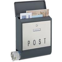 RELAXDAYS Briefkasten mit Zeitungsfach, moderner Postkasten, HBT: 38,5 x 31 x 12 cm, Stahl & Edelstahl, anthrazit/silber