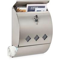 RELAXDAYS Briefkasten Edelstahl, Postkasten mit Zeitungsfach & Sichtfenster, HBT: 40 x 30 x 12,5 cm, 2 Schlüssel, silber