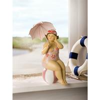 FRANK FLECHTWAREN Stranddame mit Schirm, Maritime Deko Figur aus Polyresin 10x7x21 cm