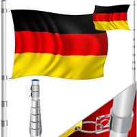 KESSER Aluminium Teleskop Fahnenstange 6,30m Fahnenmast mit Bodenhülse Flaggenmast wetterfeste Deutschlandfahne Mast, Silber - 