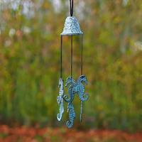 Gartentraum.de Windpsiel aus Metall in Türkis mit Seepferdchen - Seepferdchenspiel