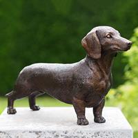 Gartentraum.de Brauner Dachshund in Lebensgröße stehend aus Bronzeguss - Dachshund Fredo