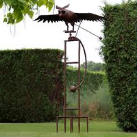 Gartentraum.de Fliegende Eule mit Windrad - Gartenskulptur in Rostoptik - Tekoran