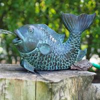 Gartentraum.de Klassischer Bronze Fisch als Wasserspeier mit türkiser Patina - Kerano / 23x35x16cm (HxBxT)