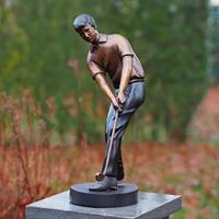 Gartentraum.de Outdoor Golfspieler nach Abschlag - Bronze Mannskulptur - Golfspieler Bart