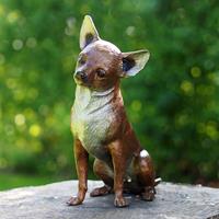 Gartentraum.de Kleiner Hund sitzt und schaut - Klassische Chihuahua Figur aus Bronze - Chihuahua Fin