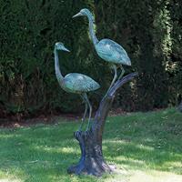 Gartentraum.de Lebensgroße Vogelskulptur 2 Reiher aus Bronze sitzen auf Baum - Reiherpaar