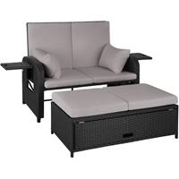 Tectake - Wicker Loungebank Kreta Zwart / Grijs - Incl. Beschermhoes - 404308