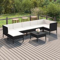 vidaXL 8-delige Loungeset met kussens poly rattan zwart