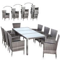CASARIA Polyrattan Sitzgruppe 8 Gartenstühle Stapelbar 7cm Auflagen Tisch 190x90cm Garten Gartenmöbel Set - 